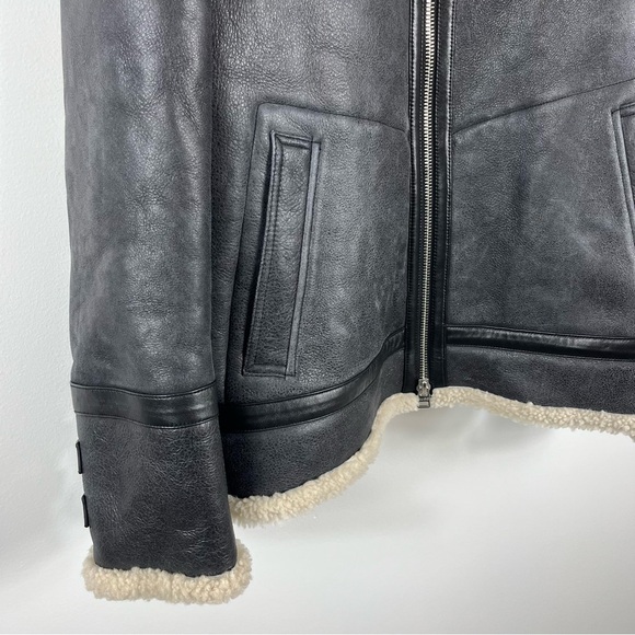 Hugo Boss Lambskin Leather Shearling Buckle Strap Coat Size Large NWT Dark Grey - Picture 6 of 13